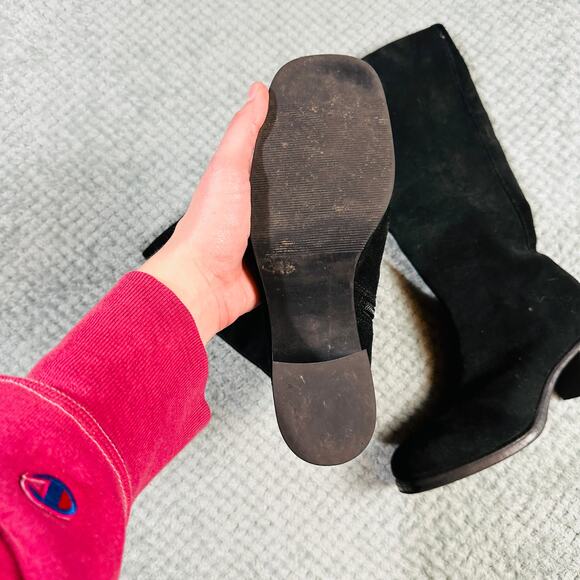 Vintage Y2K Black Suede Leather Mid-Calf Low Heel Retro Tall Boots Ki-Kit 8 - Picture 3 of 6